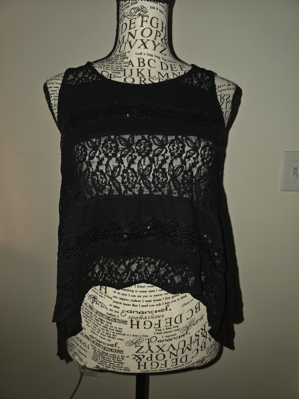 Black Lace-Panel Sleeveless Camisole